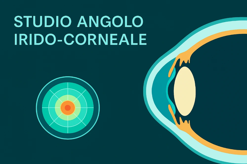 Studio angolo irido corneale con gonioscopia e mappa della camera anteriore oculare