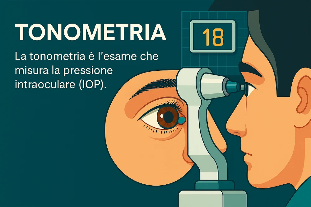 Tonometria oculare con tonometro per misurazione della pressione intraoculare (IOP)